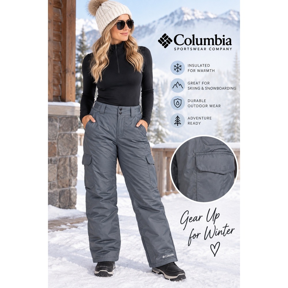 Columbia Womens Insulated Snow Pants Grey Ski Snowboard Cargo Pants
